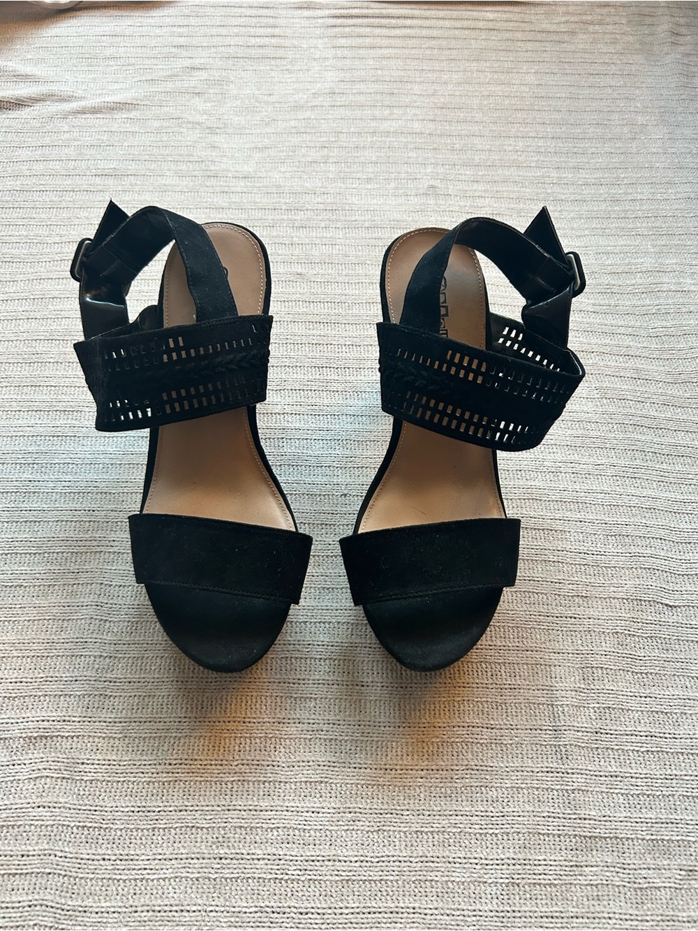 Suede open toe sandal heels